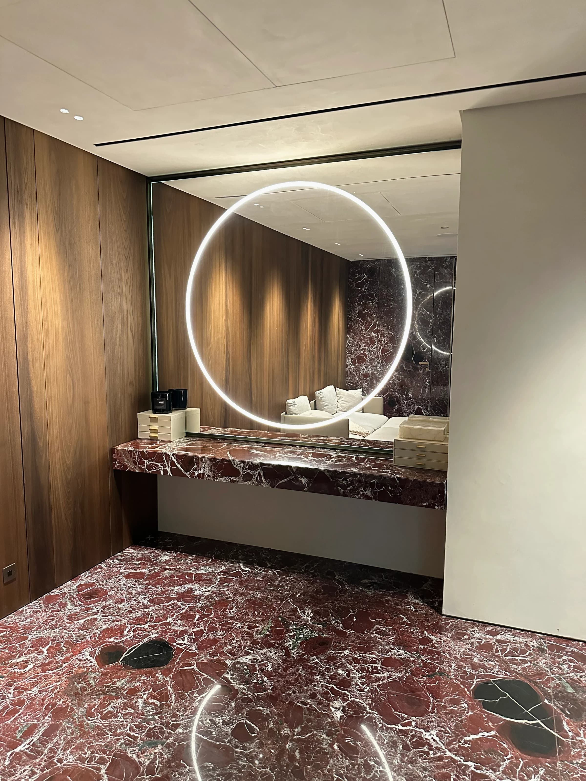 Luxury spa-inspired bedroom suite with marble accents and immaculate finishes after residential cleaning