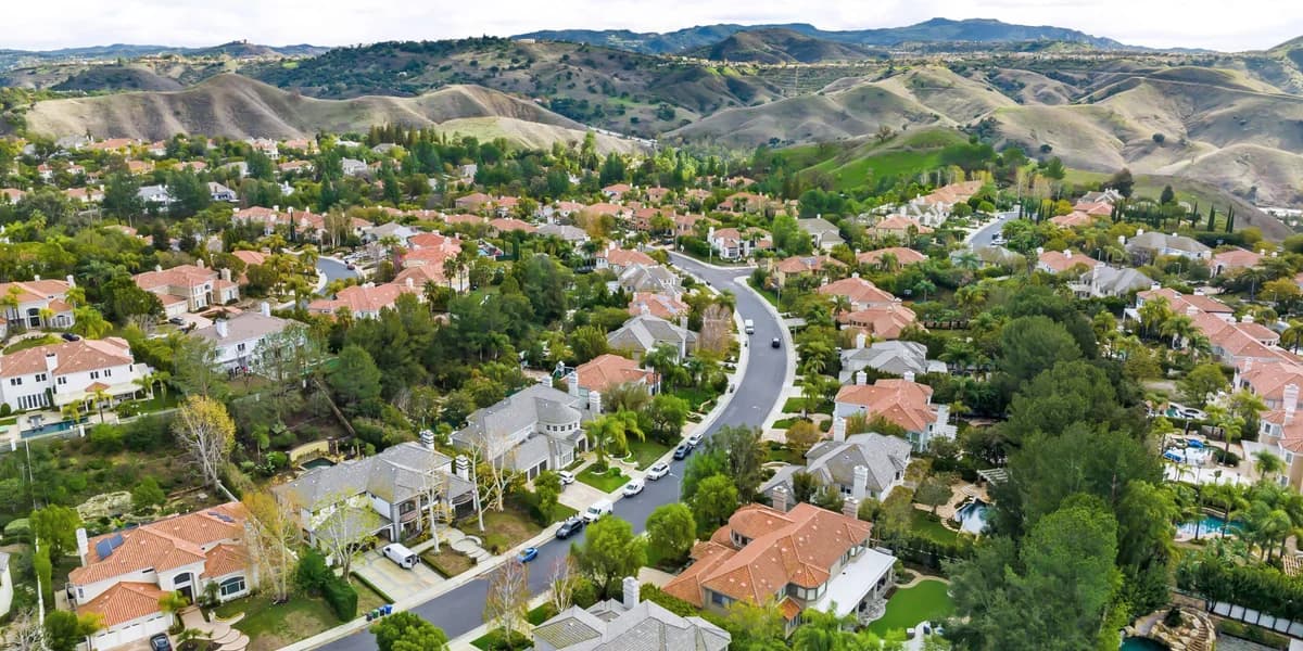 Aerial view over Calabasas after premium estate cleaning service